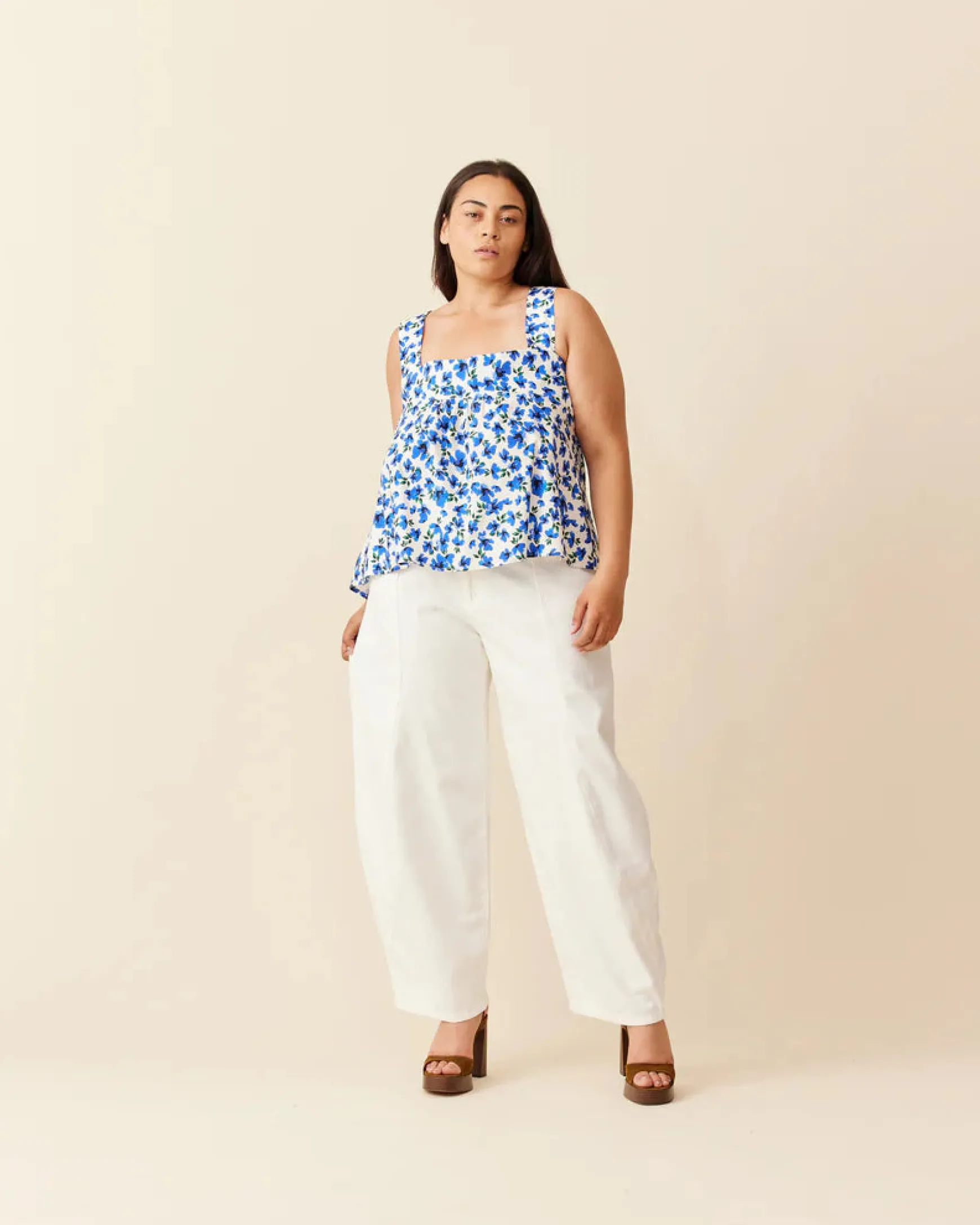 Ruby Margie Tie Back Top - Blue Floral