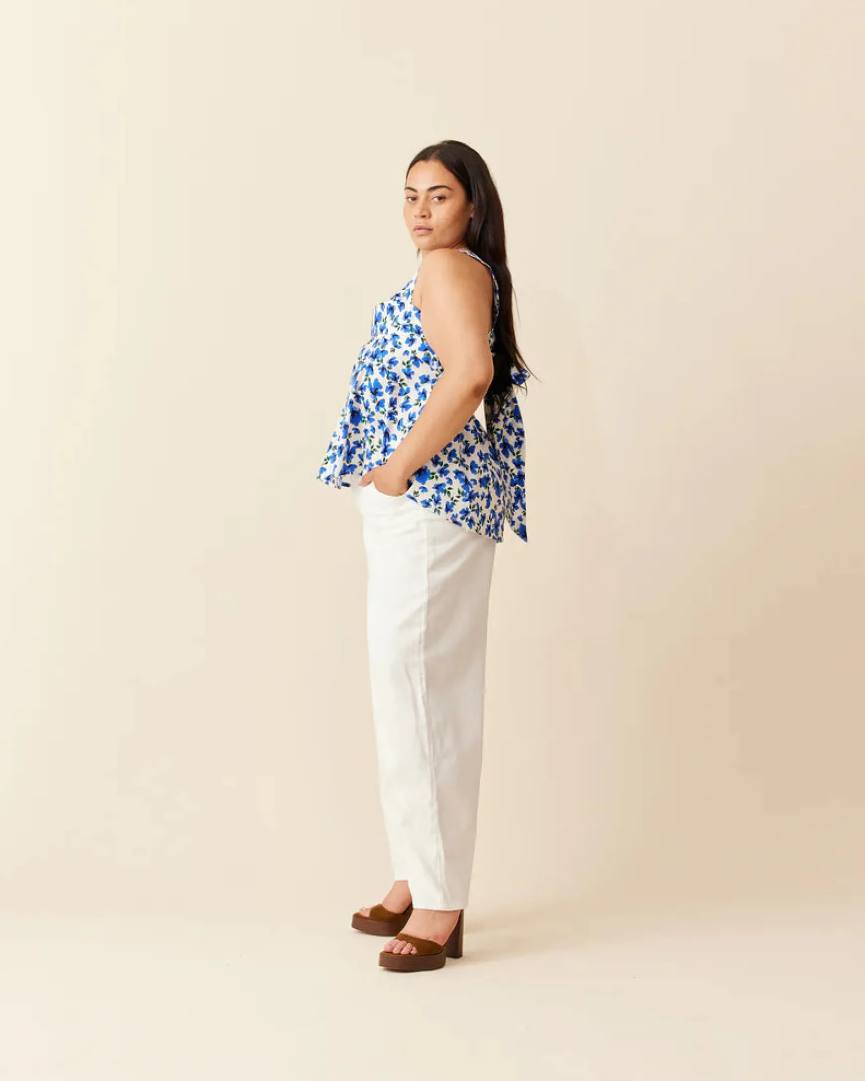 Ruby Margie Tie Back Top - Blue Floral