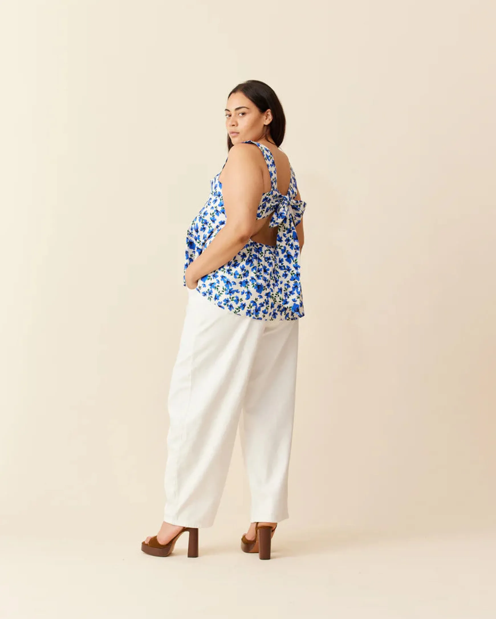 Ruby Margie Tie Back Top - Blue Floral