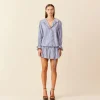 Ruby Sandler Ruffle Shirt - Navy Stripe