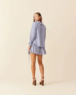 Ruby Sandler Ruffle Shirt - Navy Stripe