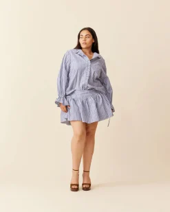 Ruby Sandler Ruffle Shirt - Navy Stripe