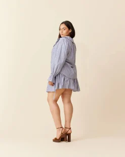Ruby Sandler Ruffle Shirt - Navy Stripe