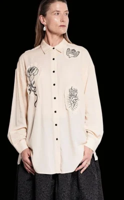 Salasai Compass Rose Shirt - Cream | Black Embroidery