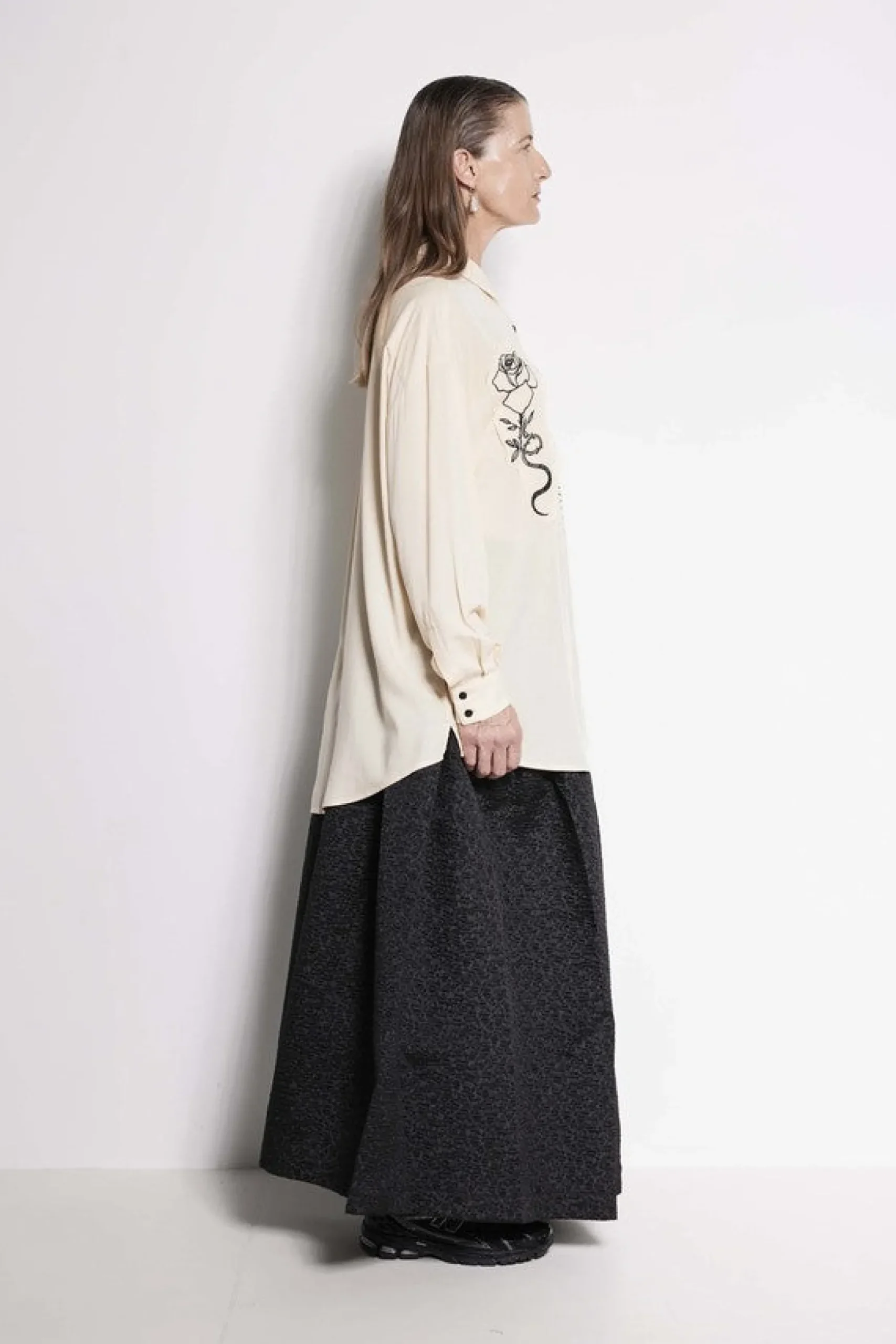 Salasai Compass Rose Shirt - Cream | Black Embroidery