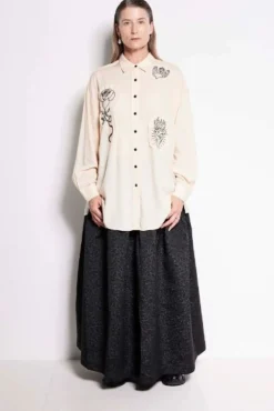Salasai Compass Rose Shirt - Cream | Black Embroidery