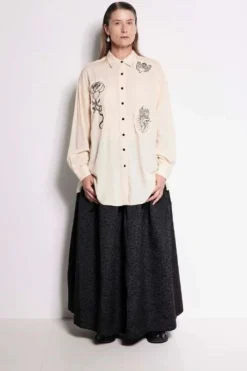 Salasai Compass Rose Shirt - Cream | Black Embroidery