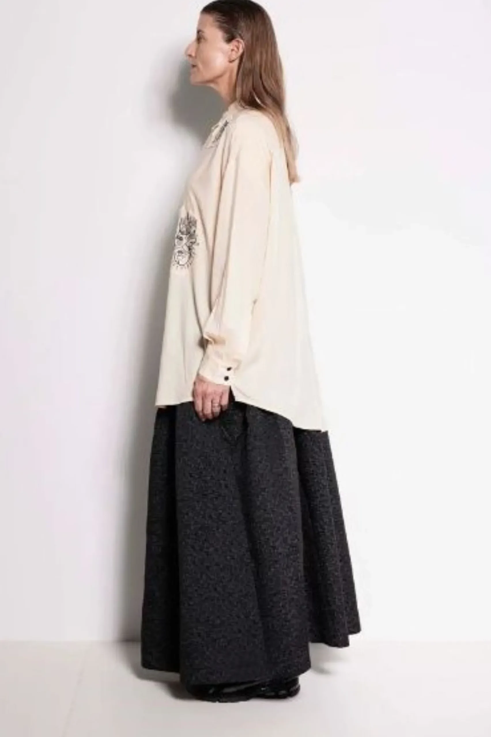 Salasai Compass Rose Shirt - Cream | Black Embroidery