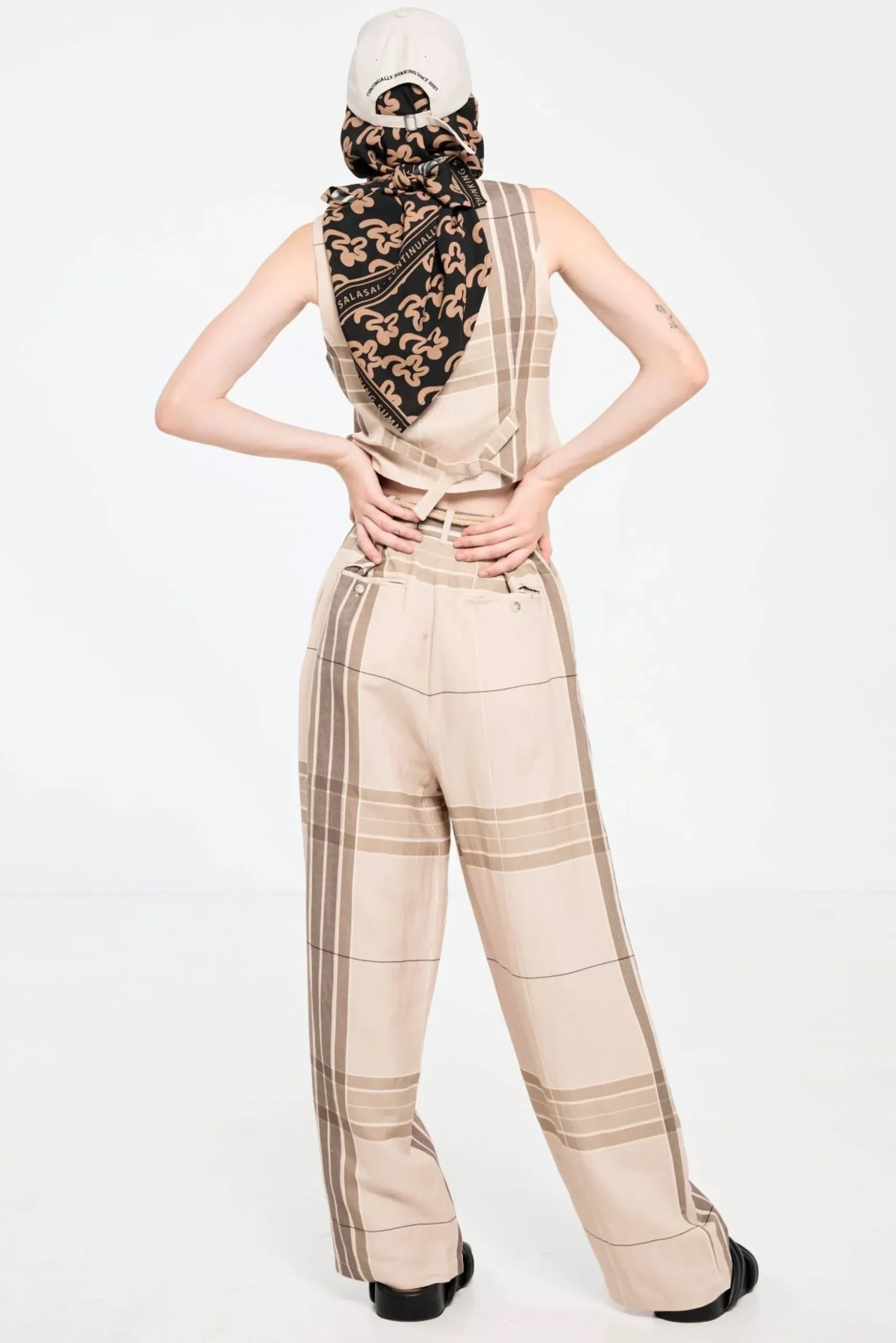 Salasai Country Palazzo Pant - Camel Check Linen