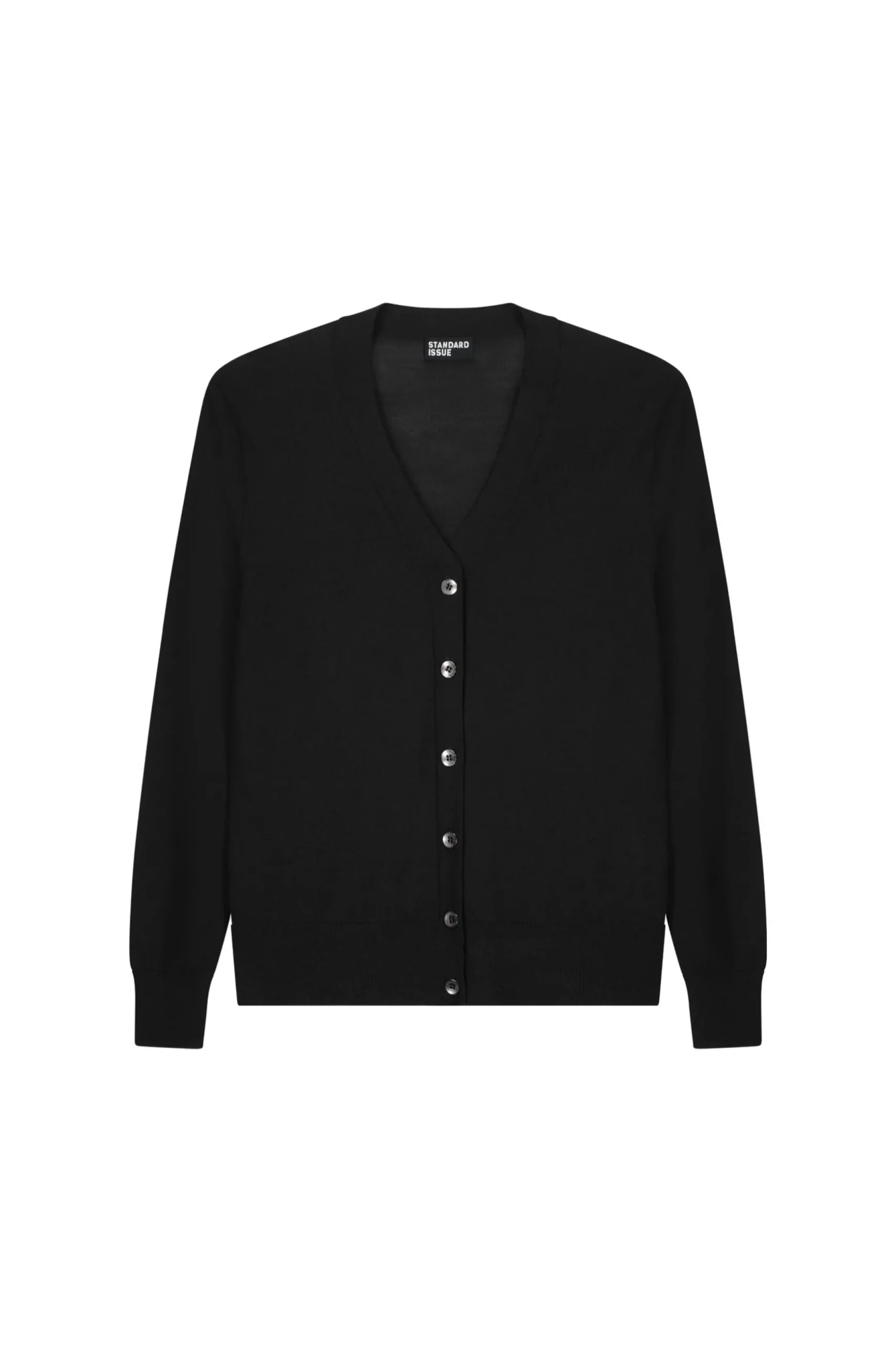 Standard Issue Light Merino V Neck Cardigan - Black