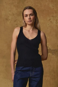 Standard Issue Merino Rib V Neck Tank - Black