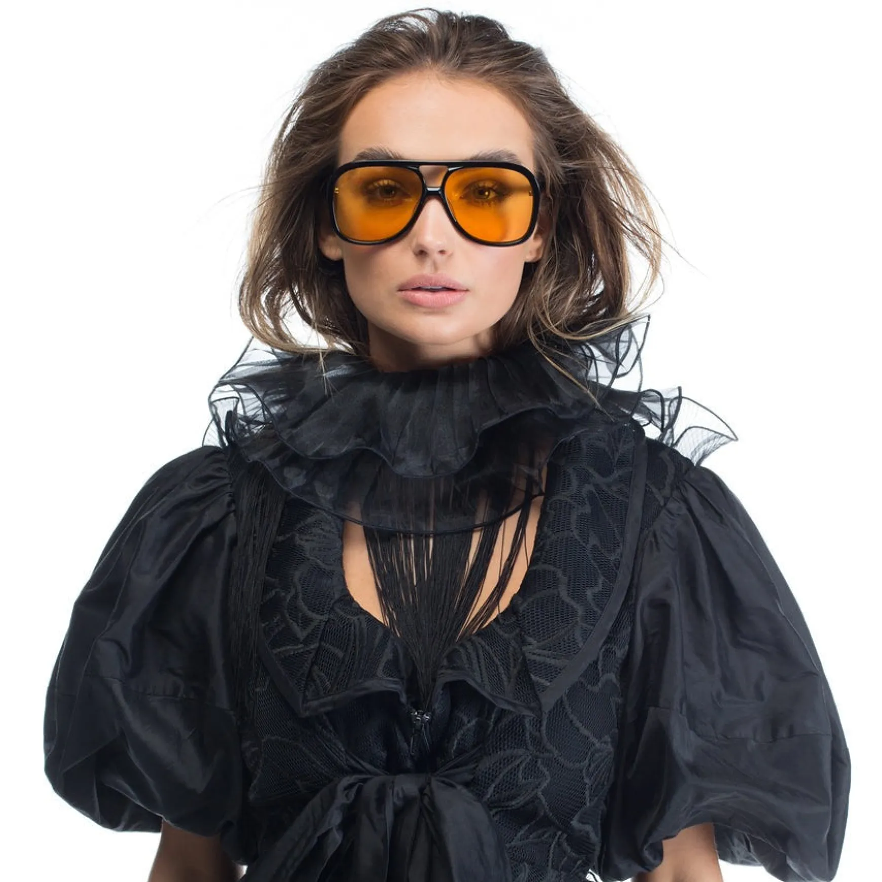 Valley Eyewear Bang - Gloss Black with Gold Metal Trim, Orange Lense Arriving March 15