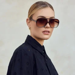 Valley Eyewear Bang Bang Transparent Chocolate Fade To Crystal w. Gold Metal / Dark Orange Gradient Lens