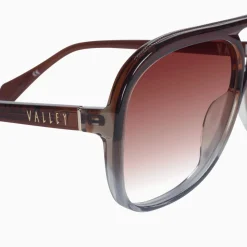 Valley Eyewear Bang Bang Transparent Chocolate Fade To Crystal w. Gold Metal / Dark Orange Gradient Lens