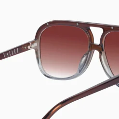 Valley Eyewear Bang Bang Transparent Chocolate Fade To Crystal w. Gold Metal / Dark Orange Gradient Lens